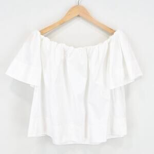Vince Shoulder Play Poplin Cotton Cropped Babydoll Top White Size Small